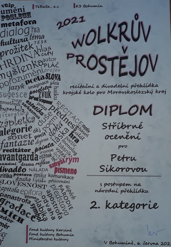 Petra Sikora w eliminacjach centralnych konkursu recytatorskiego Wolkrův Prostějov